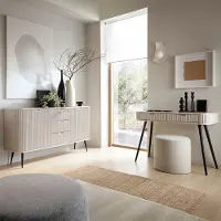 Lomadox Wohnzimmer Set in Beige gerillt, Sideboard und Konsolentisch, Füße schwarz, ZARA-160