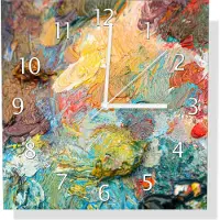 Wallario Design Wanduhr Künstlerischer Farbrausch aus Echtglas, Größe 30 x 30 cm
