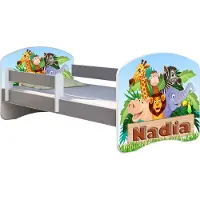 ACMA Jugendbett Kinderbett Junior-Bett Komplett-Set mit Matratze Lattenrost und Rausfallschutz Grau 02 Animals Name 180x80