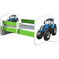 ACMA Jugendbett Kinderbett Junior-Bett Komplett-Set mit Matratze Lattenrost und Rausfallschutz Grün 42 Traktor 140x70