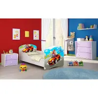 ACMA I Jugendbett Kinderbett Junior-Bett Komplett-Set mit Matratze Lattenrost Weiß 03 Racing Car 140x70