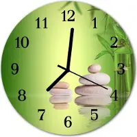 Tulup Glasuhr Wanduhr Küchenuhr Echt-Glas 30fi cm Zen Steine grün