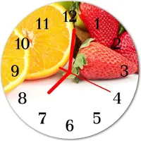 Tulup Glasuhr Wanduhr Küchenuhr Echt-Glas 30fi cm Früchte gelb rot