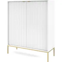 Masseno Kommode STELLARE 104 cm Highboard mit 2 Türen für Wohnzimmer Schlafzimmer Modern 104x39x125 cm Weiß / Weiß