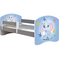 ACMA Jugendbett Kinderbett Junior-Bett Komplett-Set mit Matratze Lattenrost und Rausfallschutz Grau 26 Elefant 180x80
