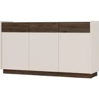 Masseno Kommode COSIMO 149 cm Sideboard mit 3 Schubladen und 3 Türen für Wohnzimmer Schlafzimmer Modern 149x40x83 cm Beige / Nussbaumfarben