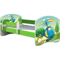 ACMA Jugendbett Kinderbett Junior-Bett Komplett-Set mit Matratze Lattenrost und Rausfallschutz Grün 35 Hubschrauber 160x80