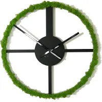 FLEXISTYLE Schwarze Wanduhr mit Moosakzent für Wohnzimmer, Schlafzimmer, Büro, 50 cm Durchmesser, modernes Design