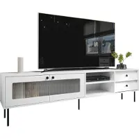 Mirjan 24 TV-Lowboard Valerio 200, RTV-Schrank mit zwei Drehtür, zwei Schubladen und Regal, TV-Schrank (Farbe: Weiß)