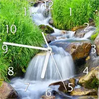 Wallario Design Wanduhr Kleiner Bach über Steine aus Echtglas, Größe 20 x 20 cm