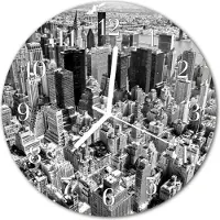 Tulup Glasuhr Wanduhr Küchenuhr Echt-Glas 30fi cm Skyline grau