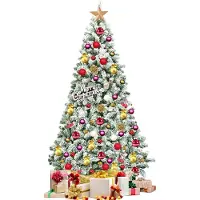 KOMFOTTEU 225 cm Weihnachtsbaum, künstlicher Tannenbaum mit Schneeflocken, Weihnachtsdekoration mit Metallbasis, Christbaum 1346 Spitzen PVC (225cm)