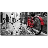 Tulup Wanduhr aus Glas – 60x30 cm - Glasbild - Glasuhr - Gehärtetes Glas - schwarze-zeiger - Rotes Fahrrad