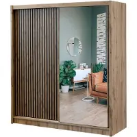 Bettso NEVADA Schiebeschrank mit Spiegel 203cm Wotan Eiche + Schwarz