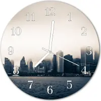 Tulup Glasuhr Wanduhr Küchenuhr Echt-Glas 30fi cm Skyline schwarz-weiß