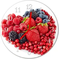 Tulup Glasuhr Wanduhr Küchenuhr Echt-Glas 30fi cm Obst rot