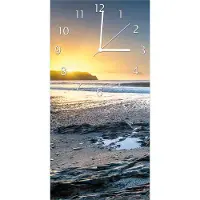 Wallario Design Wanduhr bedruckt, Größe 30 x 60 cm, Motiv: Einsamer Strand in Cornwall England