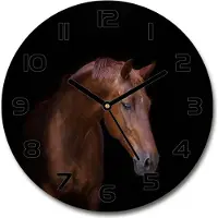 Tulup Wanduhr aus Glas 30fi Glasbild Glasuhr Gehärtetes Glas - schwarze-zeiger - Brown horse