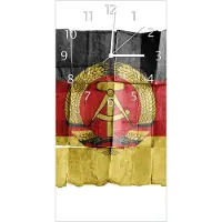 Wallario Design Wanduhr DDR Flagge auf altem Papier - schwarz rot gold aus Echtglas, Größe 30 x 60 cm