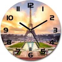 Tulup Wanduhr aus Glas 30fi Glasbild Glasuhr Gehärtetes Glas - schwarze-zeiger - Eiffel Tower Paris