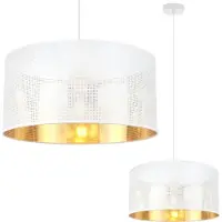 Light11 HOME Asti Weisse Hängelampe 1 Flacher Weissgold-Lampenschirm 40Cm