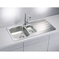 VBChome Einbauspüle mit Hahnloch 980 x 500 mm Edelstahl Küchenspüle Rechts Leinenstruktur Camping Abtropffläche 1,5 Becken Ablaufgarnitur