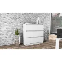 VBChome Kommode mit 3 Schubladen Weiß matt 80 x 39 x 81 cm Grifflose Schubladenkommode Holz Mehrzweckschrank Mehrzweckschrank für Flur Schlafzimmer Wohnzimmer Kinderzimmer Einfache Montage