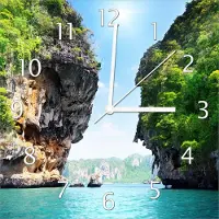 Wallario Design Wanduhr Felsenschlucht am Meer in Thailand aus Echtglas, Größe 30 x 30 cm