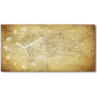 Tulup Wanduhr aus Glas – 60x30 cm - Glasbild - Glasuhr - Gehärtetes Glas - weisse-zeiger - Alte Karte der Welt
