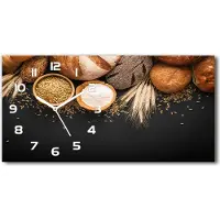 Tulup Wanduhr aus Glas – 60x30 cm - Glasbild - Glasuhr - Gehärtetes Glas - weisse-zeiger - Brot und Weizen