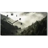 Tulup Wanduhr aus Glas – 60x30 cm - Glasbild - Glasuhr - Gehärtetes Glas - schwarze-zeiger - den Wald Nebel über