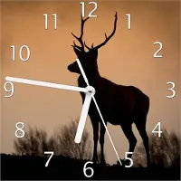 Wallario Design Wanduhr Rothirsch am Abend aus Echtglas, Größe 20 x 20 cm