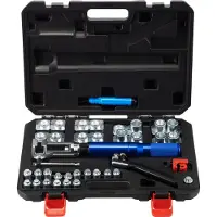 Vevor 72485-PRC Hydraulisches Bremsleitung Bördelgerät 30-teilig Bördelwerkzeug Hydraulic flaring tool mit 45° Bördelkegel / 16 Matrizen &amp; Adaptern für 3/16"-1/2" Kupferrohr