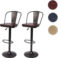 Mendler 2er-Set Barhocker HWC-H10a, Tresenhocker Barstuhl, höhenverstellbar drehbar Industrial Kunstleder Metall vintage braun