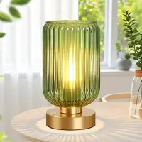 Lapalife Tischlampe Kabellose LED Tischleuchte aus Grün Glas Wiederaufladbare Dimmbar Nachttischlampe für Schlafzimmer, Wohnzimmer