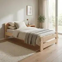 Need Sleep Massivholzbett 90x200 cm - Einzelbett aus Kiefernholz - stabiles Bettgestell - niedriges Kopfteil - Natur