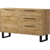 Furniture24 Kommode Halle 47 Wohnzimmerschrank, Merzwerschrank, Sideboard mit 1 Tür und 3 Schubladen, Wotan Eiche Nachbildung