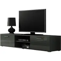 Furniture24 Tv Schrank SOHO 180, Lowboard, Unterschrank, 2 Türiger Grau/Grau Hochglanz