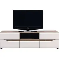 Furniture24 Fernsehschrank LIONEl LI1 Tv Schrank 150 cm Lowboard mit 1 Schublade 2 Türen Sonoma Trüffel/Weiß Glanz