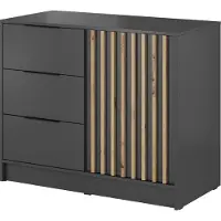 Furniture24 Kommode Nelly 1D3S Schubladenschrank 155 cm mit Lamellen 2 Türiger 3 Schubladen Graphit/Artisan Eiche