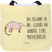 Mr. & Mrs. Panda Shopper Nasenbaer - Gelb Pastell - Geschenk, Nasenbär, Nasenbären, Tasche, Beutel, Strandtasche, Rüsselbär, Reisetasche, Bär, Tote Bag, Lustige Sprüche