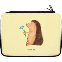 Mr. & Mrs. Panda Schlampermäppchen Igel Blumen - Gelb Pastell - Geschenk, Federmappe, Krankheit, Gute Besserung, Krankenhaus, Besuch, Etui, Genesungswünsche, Mäppchen