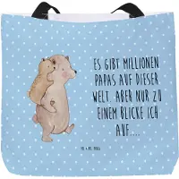 Mr. & Mrs. Panda Einkaufstasche Papa Bär - Blau Pastell - Geschenk, Vater, Geburtstag, Vatertag, Muttertag, Reisetasche, Unitasche, Tote Bag, Papi, Tasche, Strandtasche