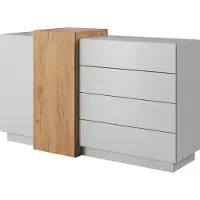 Furniture24 Kommode 3D Sideboard mit 2 Türen 4 Schubladen Weiß Craft Eiche