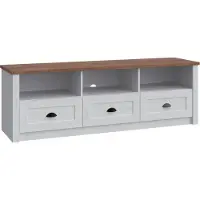 Furniture24 Tv Schrank Prowansja RTV, Fernsehenschrank, Fernsehentisch, Unterschrank, Lowboard mit 3 Schubladen Kiefer Weiß/Lefkas Eiche