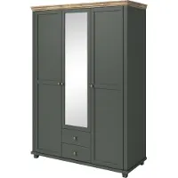 Furniture24 Kleiderschrank Evora 19, 3 Türen, 5 Einlegeböden, 2 Schubladen, Grün/Eiche Lefkas, mit Spiegel, klassischer Stil, 154x216x62cm,