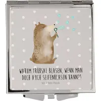 Mr. & Mrs. Panda Handspiegel Bär Seifenblasen - Grau Pastell - Geschenk, Kosmetikspiegel, Lustig Sein Glücklich Traurig Happy, Frauen Spiegel, Für Handtasche, Mini, Teddy