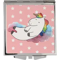 Mr. & Mrs. Panda Schminkspiegel Einhorn Wolke 7 - Rot Pastell - Geschenk, Klappspiegel, Taschenspiegel, Verliebt, Kosmetikspiegel, Unicorn, Einhörner, Frauen Spiegel