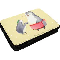 Mr. & Mrs. Panda Mäppchen Pinguin mit Kind - Gelb Pastell - Geschenk, Mama, Muttertag, Schlampermäppchen, Mom, Mutter, Vorbild, Federmappe, Federtasche, Etui, Stifteetui