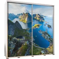 Furniture24 Schwebetürenschrank PENELOPA 205 Schrank Kleidereschrank mit Grafiken Lofoten